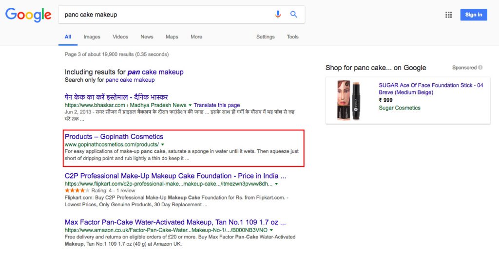 Makeup Cosmetics Client Google Ranking
